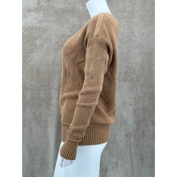 Minnie Rose Sweater Womens Small Tan Knit V-Neck‎ 100% Cotton Minimalist Autumn - Picture 4 of 12